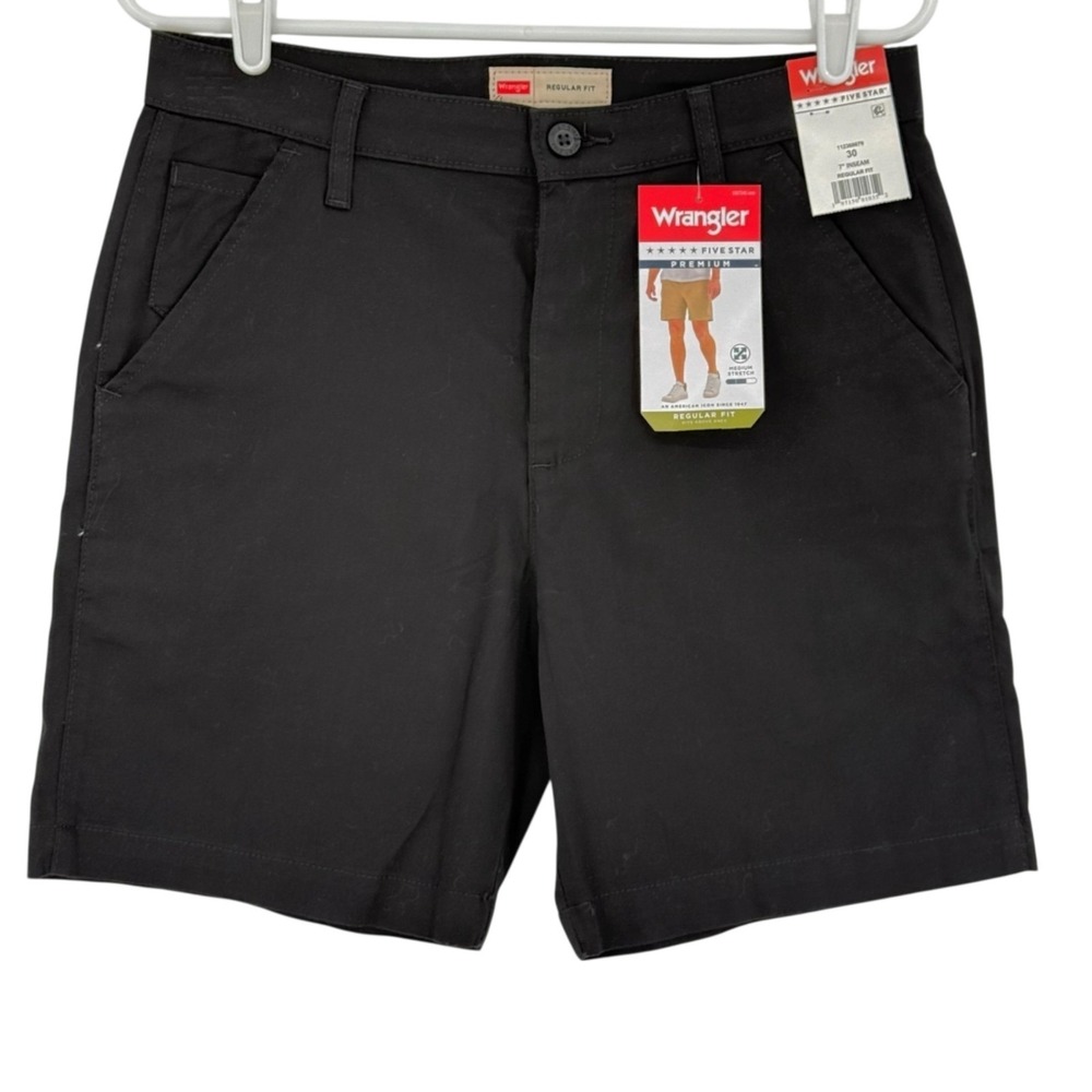 Wrangler Men's Five Star‎ Premium Stretch Regular Fit Black Shorts Size 30x7 NWT